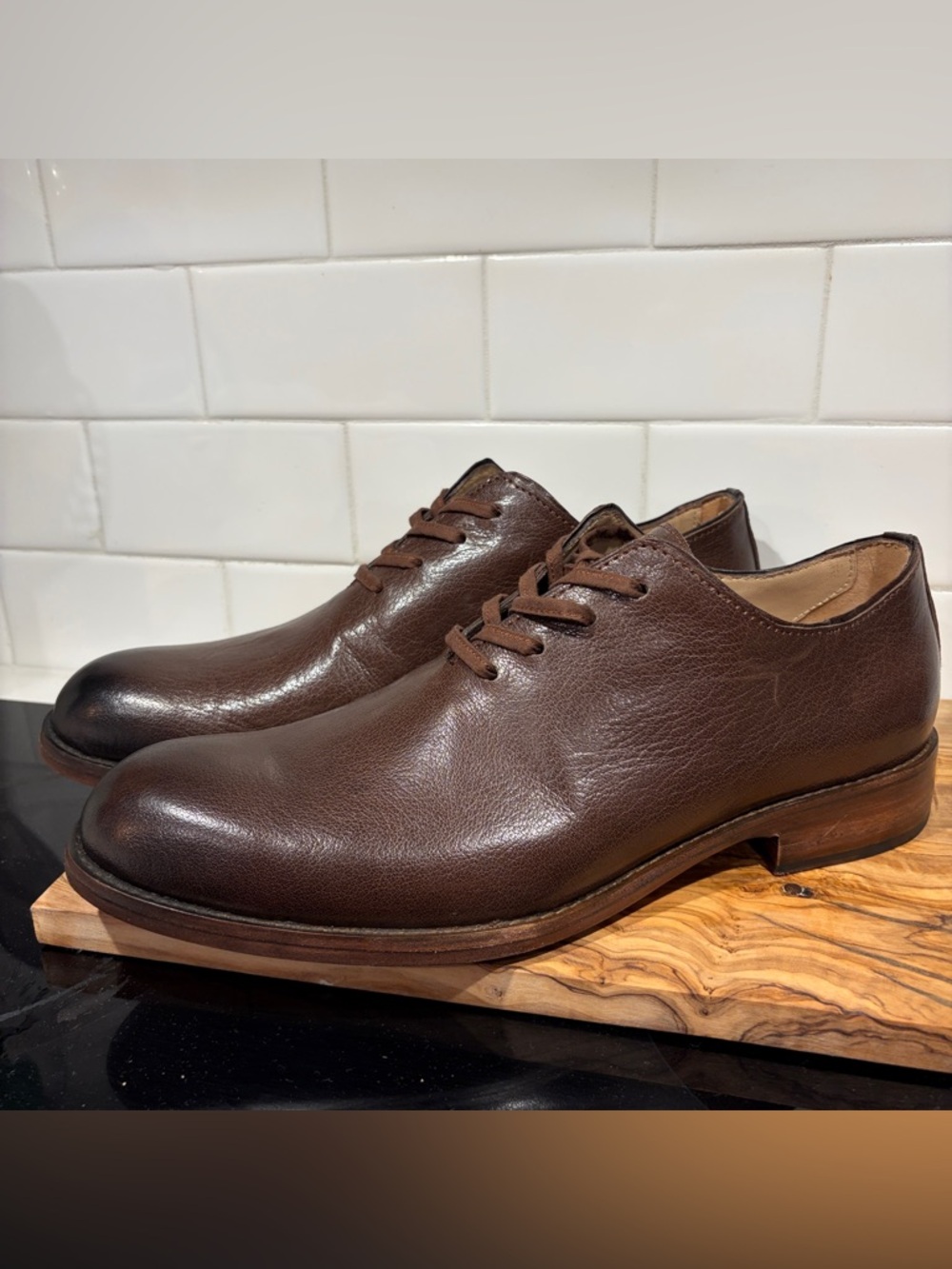 Esquivel Handcrafted Brown Leather Oxfords Size 11.5 Made in USA Bespoke Luxury